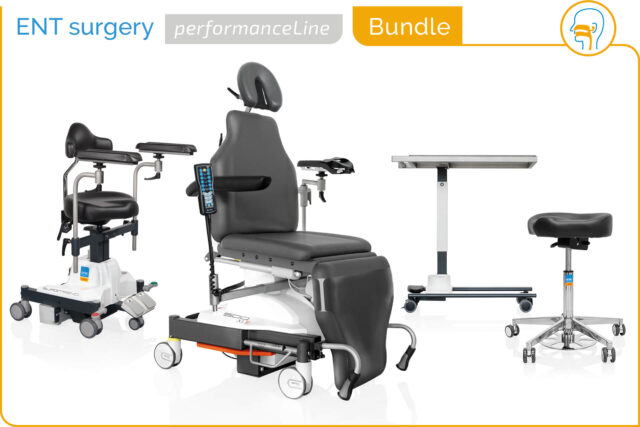 performanceLine bundle for ENT surgery with surgeon's chair, treatment chair, instrument table, and assistant's chair