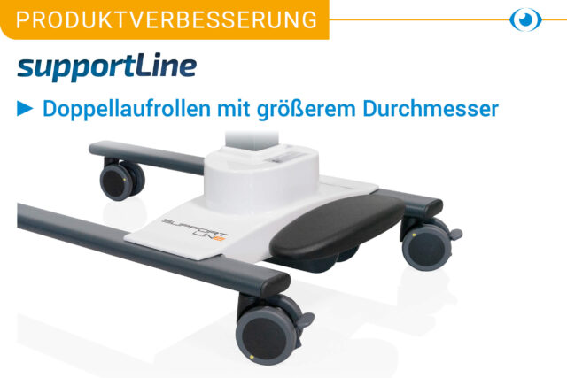 Produktverbesserung. Instrumententisch supportLine. Doppellaufrollen mit größerem Durchmesser.