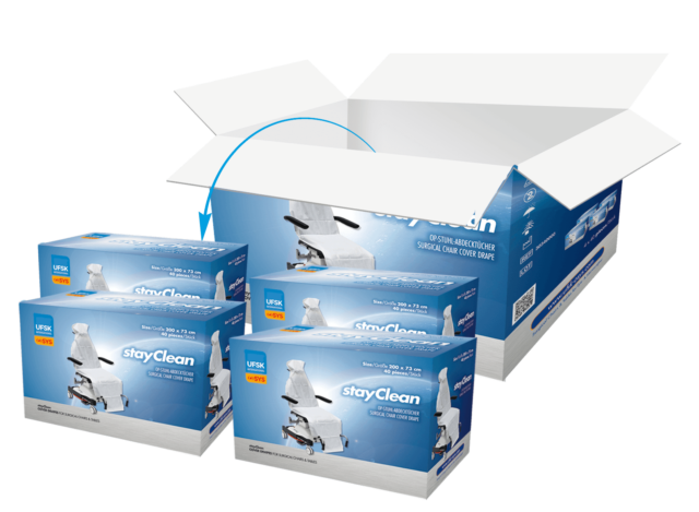4-in-1-Box der stayClean Abdecktücher für UFSK-OSYS Behandlungsgeräte